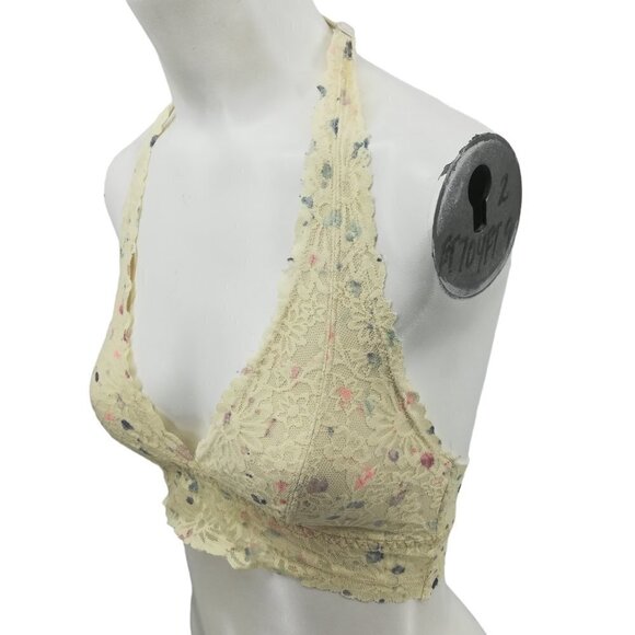 PINK Victoria's Secret Other - Victorias Secret PINK Lace Halter Floral Bralette Size S Lined Stretch Cream